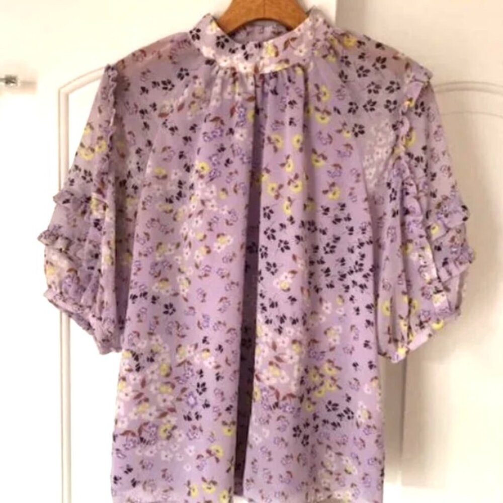 Ann Taylor Lavender Chiffon Ruffle Sleeve Blouse